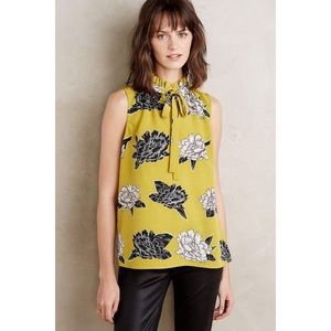 Anthropologie Floral Tie Neck Top